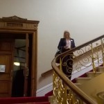 Salisbury, Guildhall, Sandy on the beautiful stairway